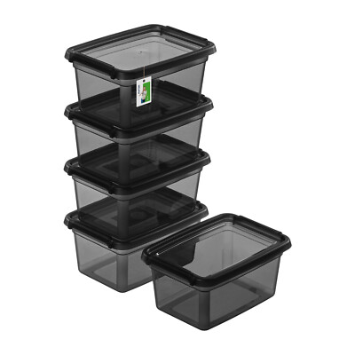 5x Behälter mit Deckel 1.5L BaseStore Color 2242, Transparent schwarz, (COAL)