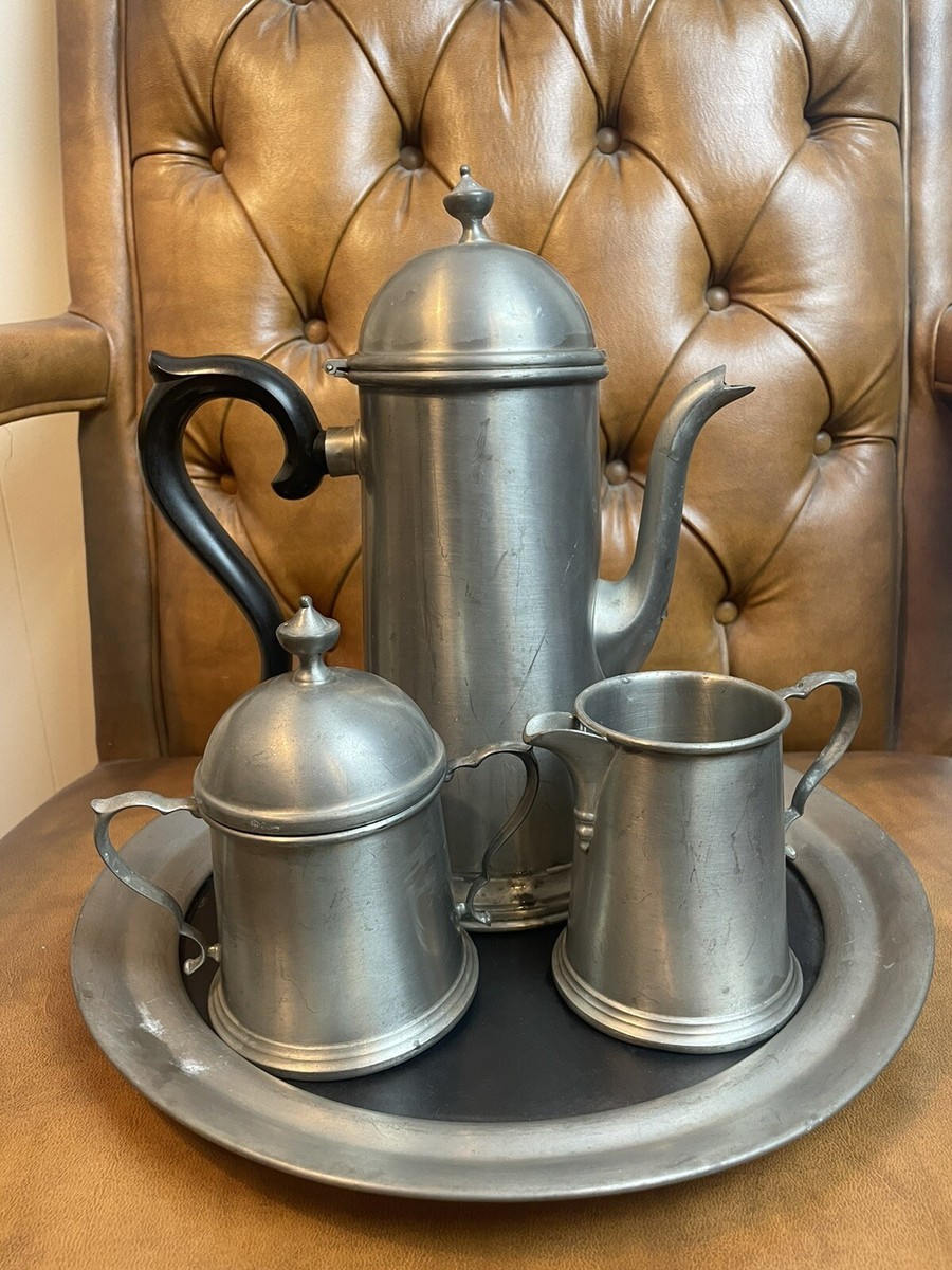 Vintage Colonial Pewter by Boardman Coffee Tea Pot Sugar Jar Cream