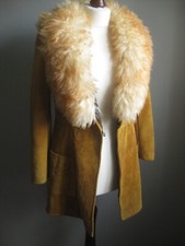 Sheepskin Coat Jacket Shearling Collar Vintage Xs 4 6 Penny Lane Retro Gold Fur
