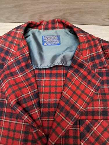 Pendleton Giacca Blazer Camicia Uomo Rosso Plaid Lana Vergine 49er M Made In Usa - Foto 3 di 16