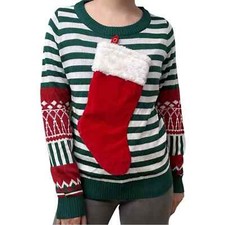 TIPSY ELVES STOCKING STUFFER 3D UGLY CHRISTMAS SWEATER Women's Size Large NEW