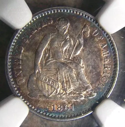 1861 Liberty Seated Half Dime -- AU details NGC