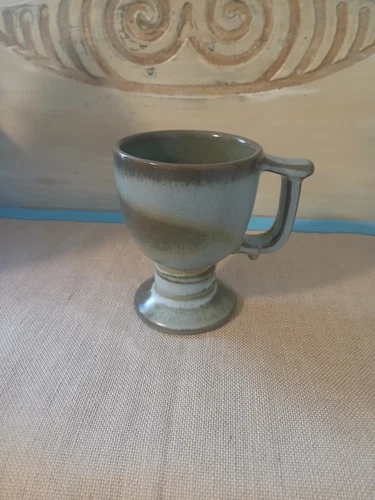 Vintage Frankoma C13 Pedestal Footed Coffee Mug Cup Prairie Green 8 oz Nice!