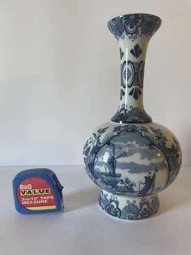 DELFT Fluted Vase Floral Sailing Boats Hand Painted Vintage Retro Dutch Holland - Picture 2 of 10