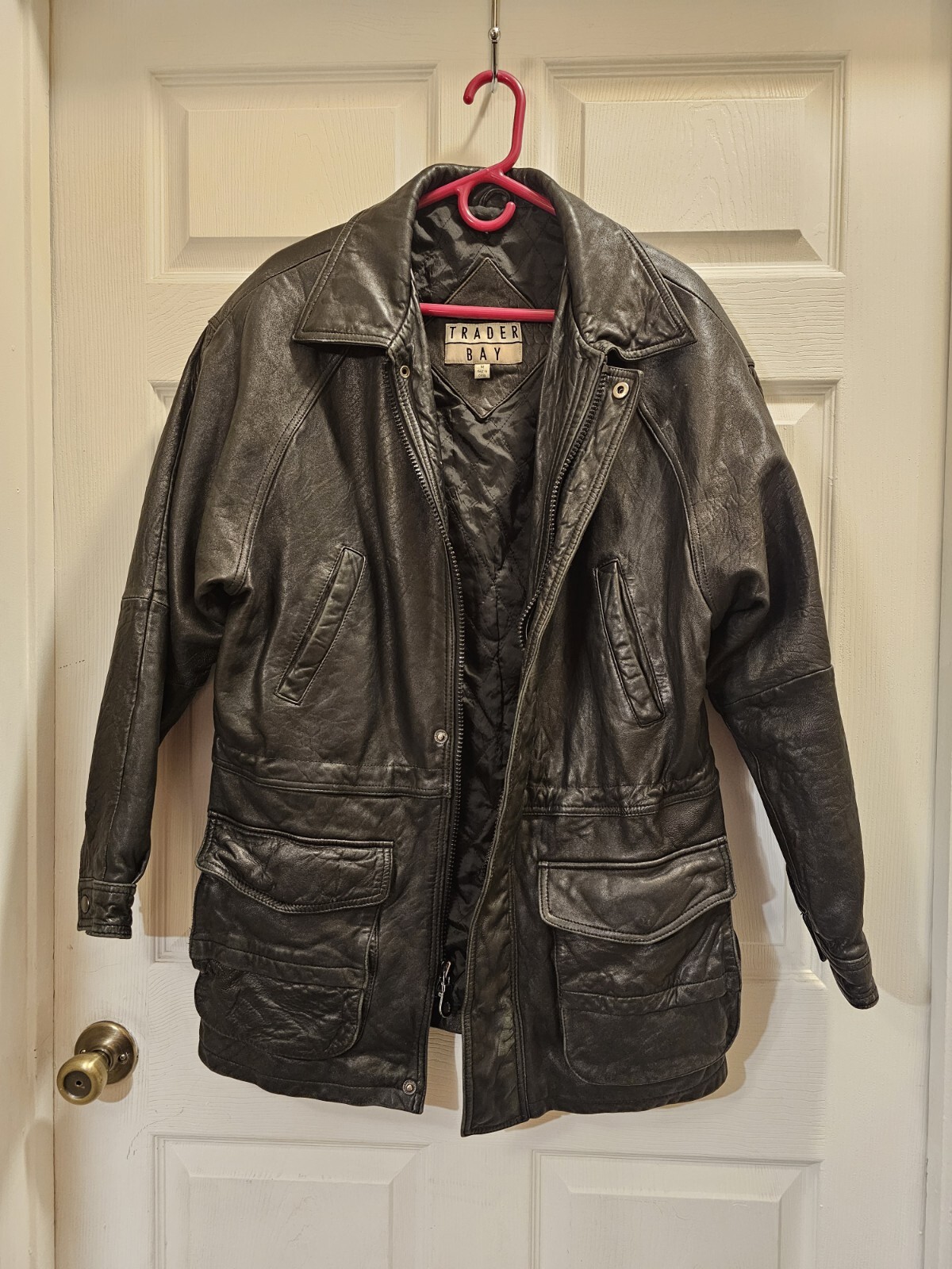 Trader Bay Leather Jacket Men's Medium Black Zip Up Gem