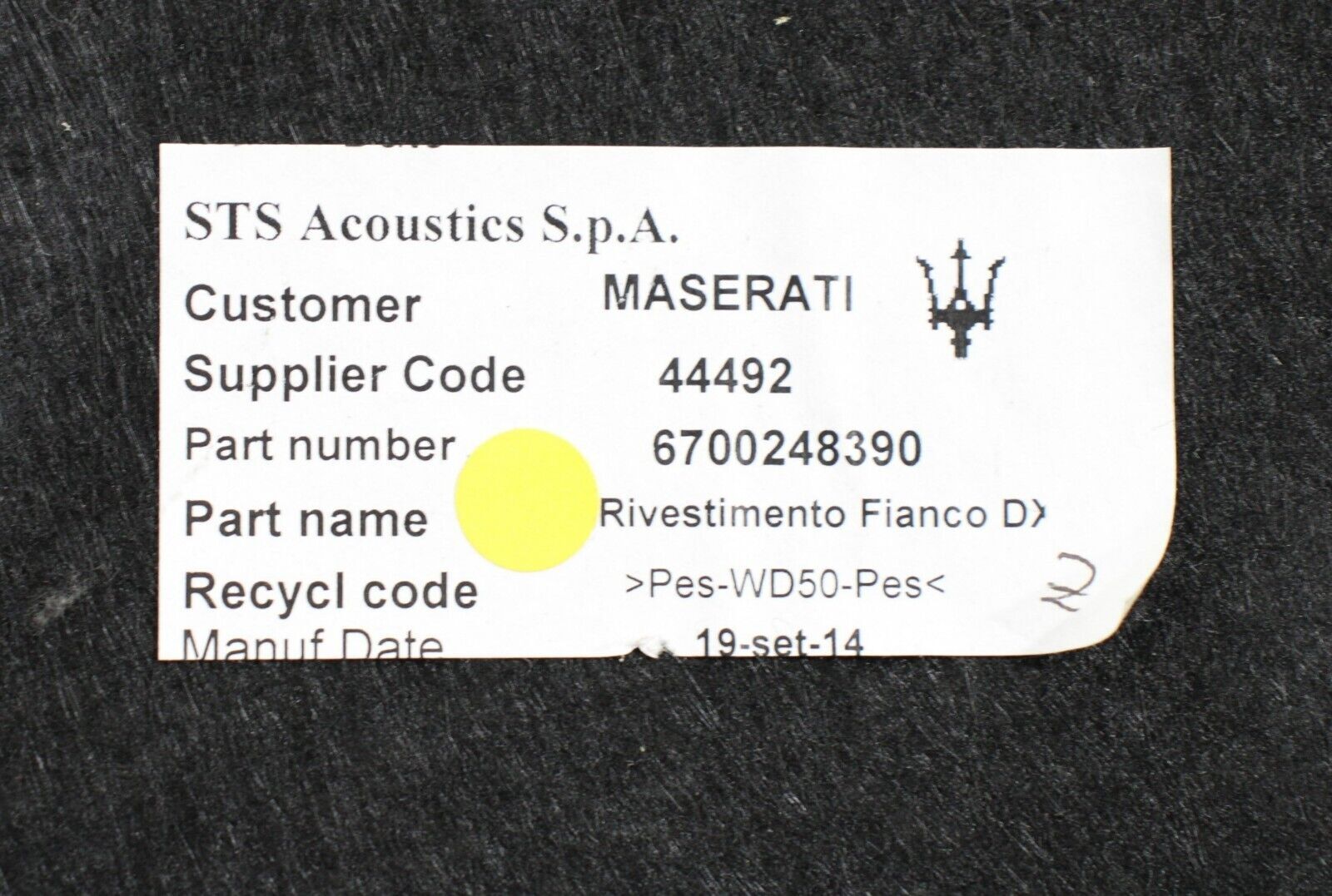 2014 - 2020 MASERATI GHIBLI TRUNK RIGHT SIDE QUARTER TRIM COVER PANEL OEM