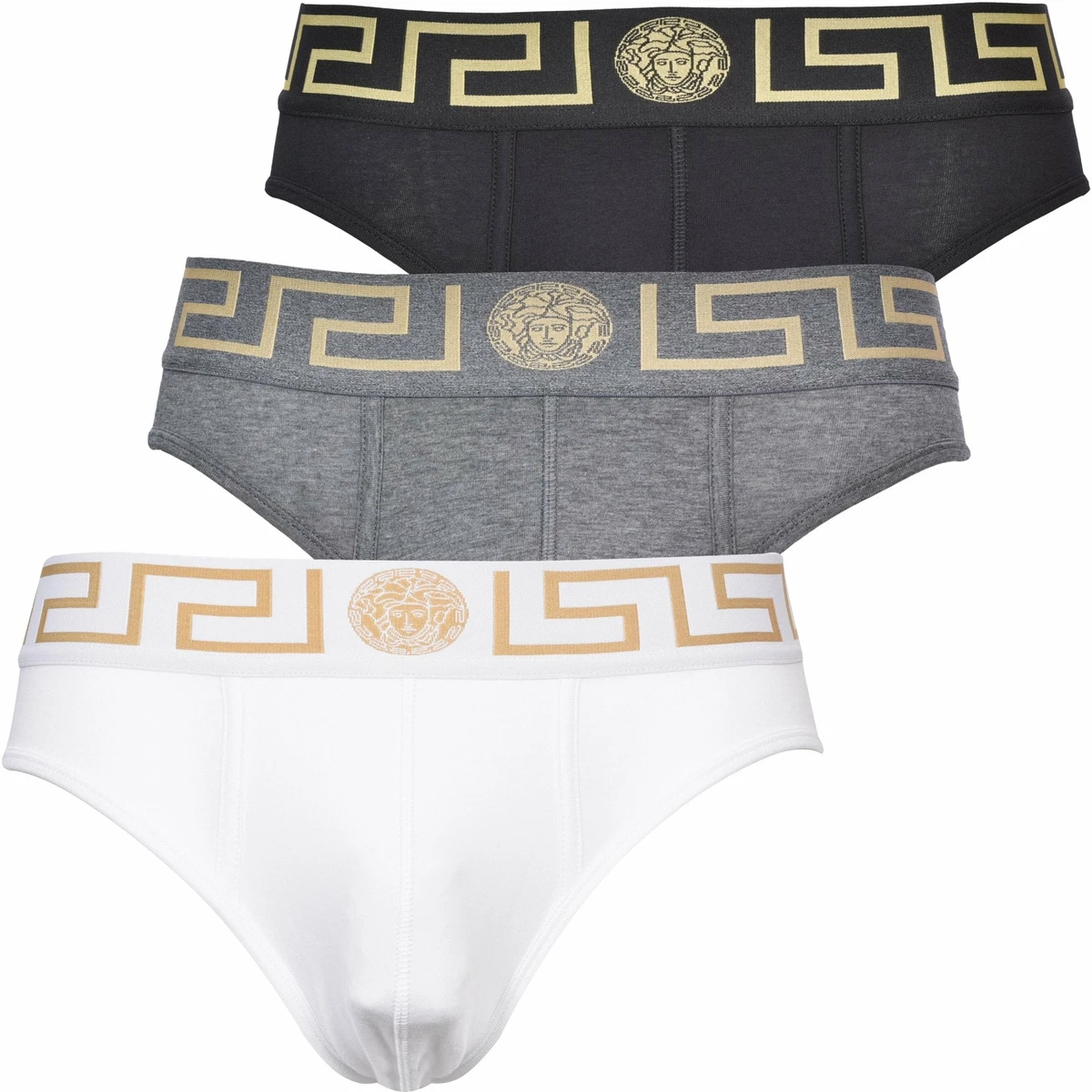 Versace 3-Pack Iconic Low-Rise Men's Briefs, Black/White/Grey