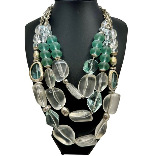 Chico's Necklace Jewlery Statement 22" Adjustable Beach White Aqua Beads Strands
