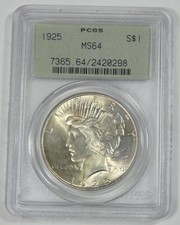 1925 Silver Peace Dollar CERTIFIED PCGS MS 64 Gen 2.2 Holder