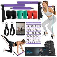 Goocrun Portable Pilates Bar Kit with Resistance Bands for Standard - Purple