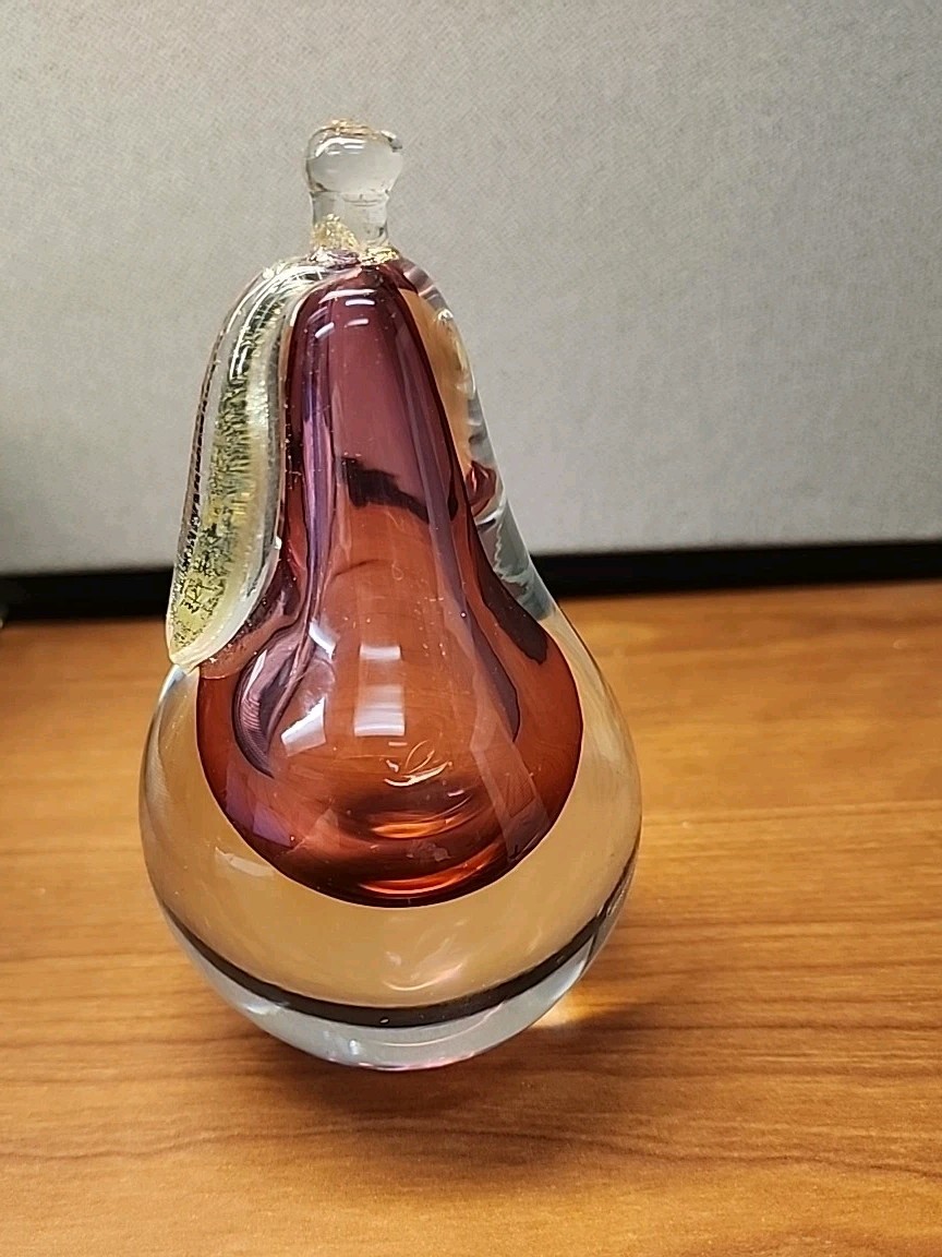 Vintage Alfredo Barbini Murano Art Glass Pear Sculpture Mid