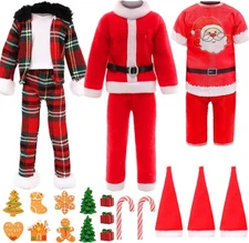FOR KEN 12 Inch Boy Doll Christmas Costume and Accessories 17 PCS Male Doll Red 