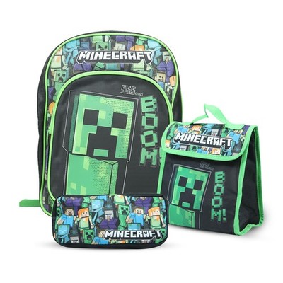 Minecraft 3-teiliges Schulset für Kinder offiziell lizenzierter Rucksack Brotzeittasche