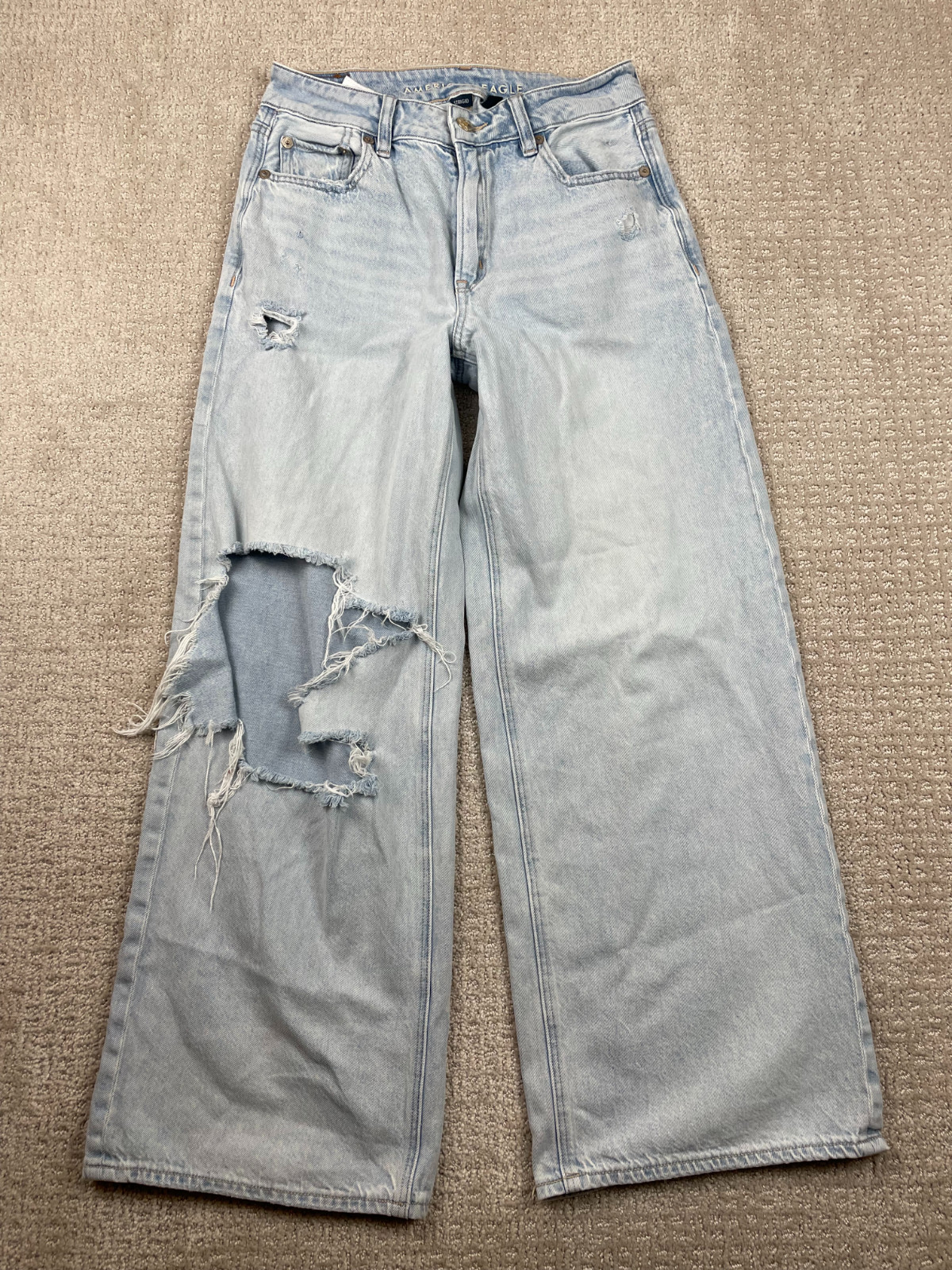 American Eagle Jeans Women 00 Light Wash Denim Strigid Wide Leg Baggy Distressed