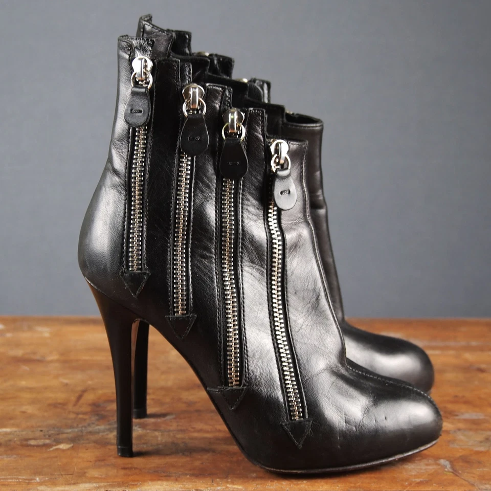 GIUSEPPE ZANOTTI multi zip ankle boots black leather size 35 stiletto - Photo 3/4