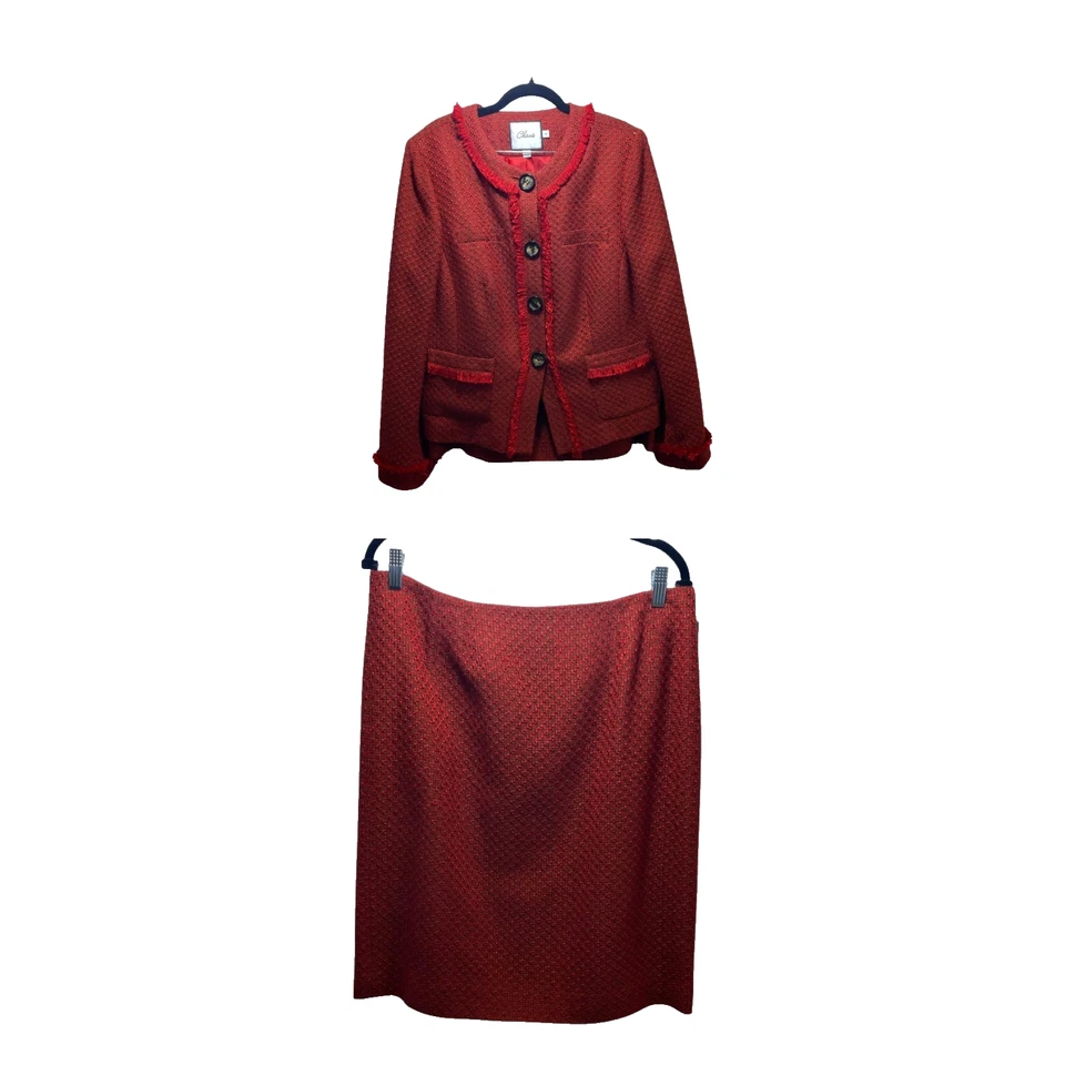 Josephine Chaus Fiesta de Vacaciones Oficina Preppy Tweed Blazer Falda Traje 12-14 Rojo Foto 2 de 4