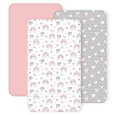 Fitted Crib Sheets Standard Toddler Mattress 28x52 Inch Pink Grey Heart 3 PCS