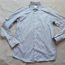 Eton Shirt Mens 15 Blue Polka Dot Contemporary Fit Dress Long Sleeve Cotton