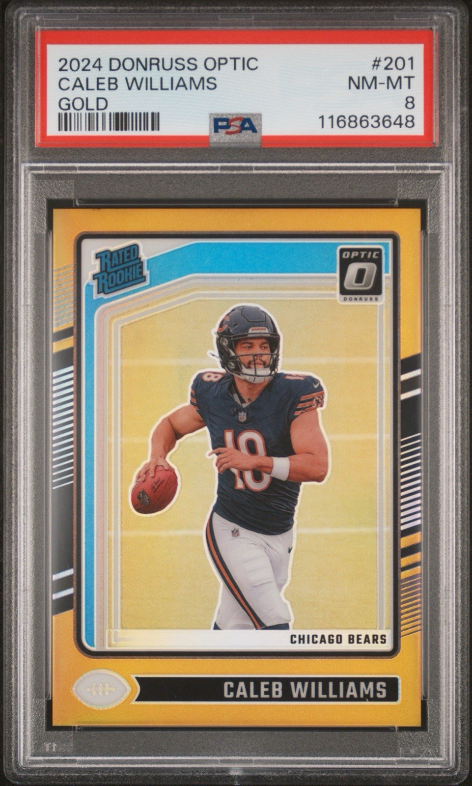 2024 Panini Donruss Optic - Rated Rookie Caleb Williams #201 Gold Prizm /10 (RC)