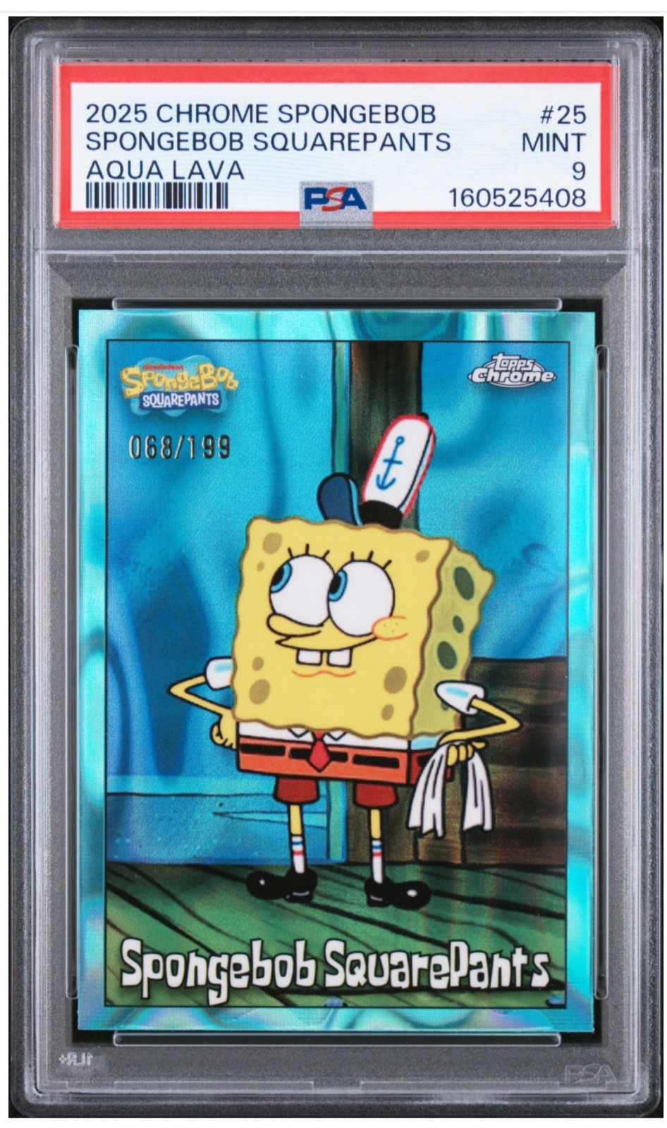 2025 Topps Chrome SpongeBob Spongebob Squarepants Aqua Lava Refractor /199 PSA 9 view 1