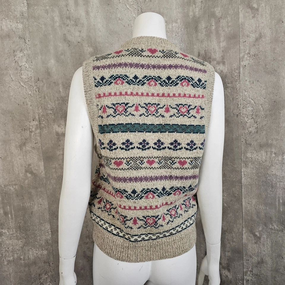 Chaleco Suéter Tejido Lana Eddie Bauer Vintage Años 90 Fair Isle Patrón Corazón M Foto 4 de 4