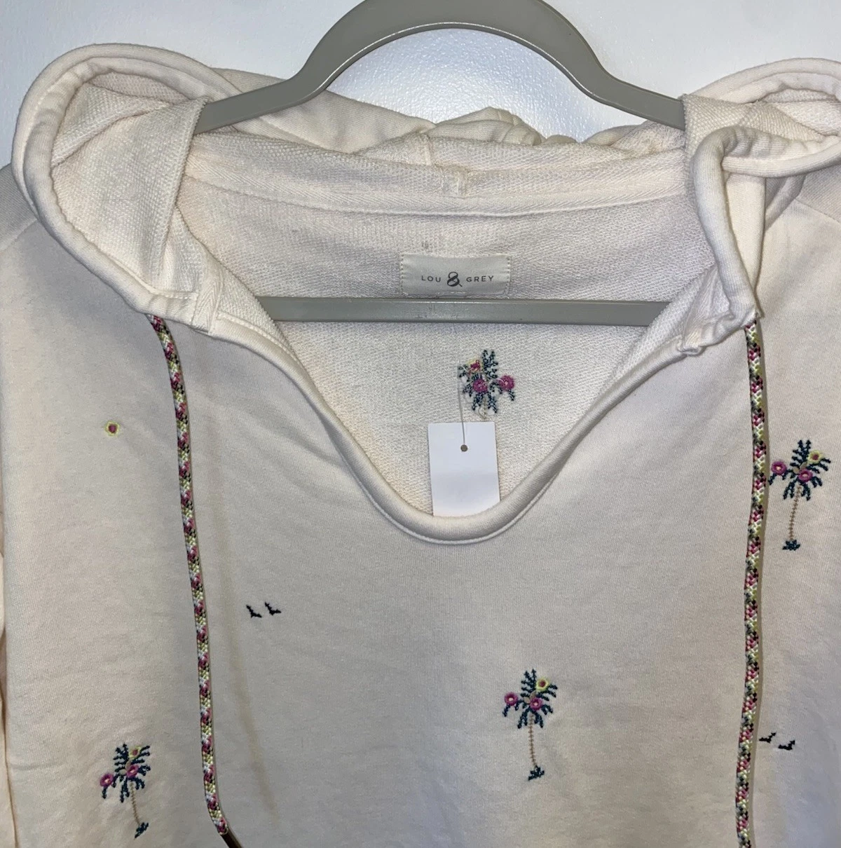 OFF WHITE Felpa Lou & Grey Terry con cappuccio Paradise Palm ricamata XS panna nuova con etichetta