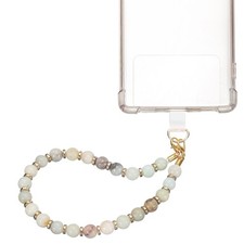Marble Beaded Phone Wrist Strap, Cellphone Lanyard with Tether Tab, Beige/Blue