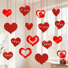 Valentine  s Day Decorations, 16PCS Glitter Hanging Hearts Decorations w/Mixed...