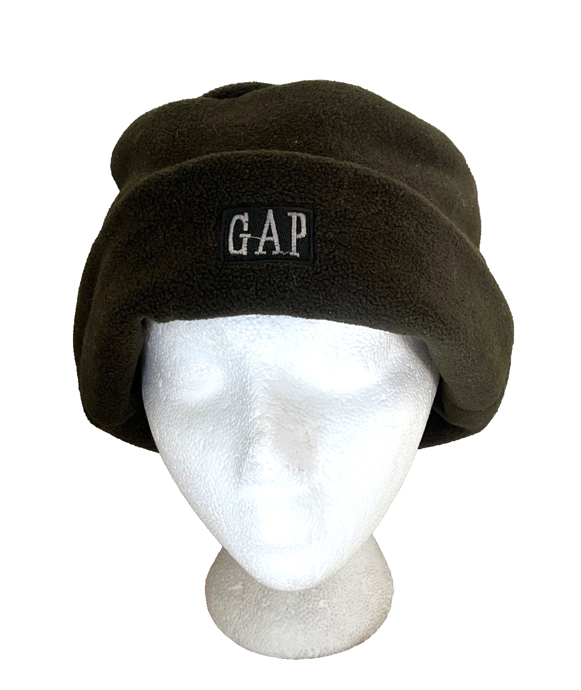 VINTAGE 90s GAP OLIVE GREEN FLEECE CUFFED BEANIE HAT WOMEN MEN SIZE XL