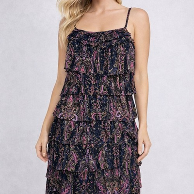 #ad Express Mini Dress Sheer Pink Blue Purple Multiple Flounces Sz S Whimsigoth $26.99