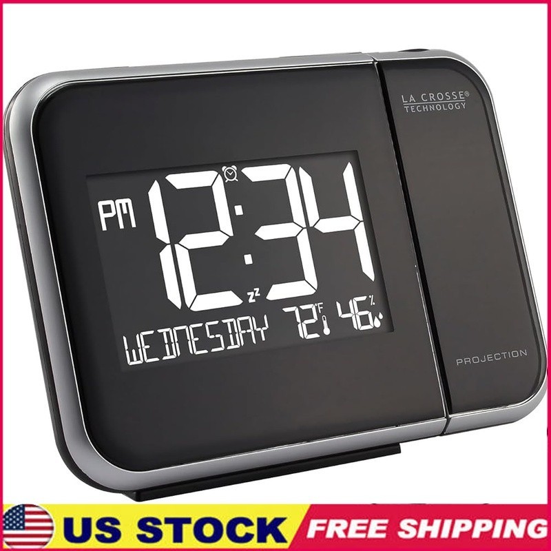 Digital Projection Clock Temperature Humidity Monitor Alarm 360° Rotation New