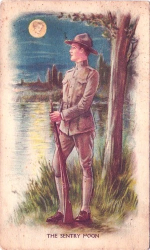 THE SENTRY MOON WW1 DOUGHBOY 1910s antique postcard military moonlight war