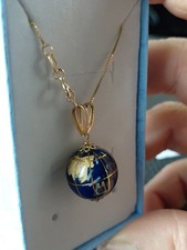  Collanina.+ Ciondolo Mappamondo D EPOCA Montato Oggi E Argento 925 Bagnato Oro.