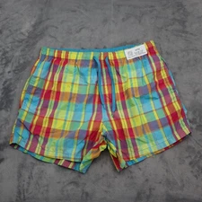 HM Shorts Mens M Blue Plaid Tie On Waist Mesh Lining Active Beach Pull On Bottom