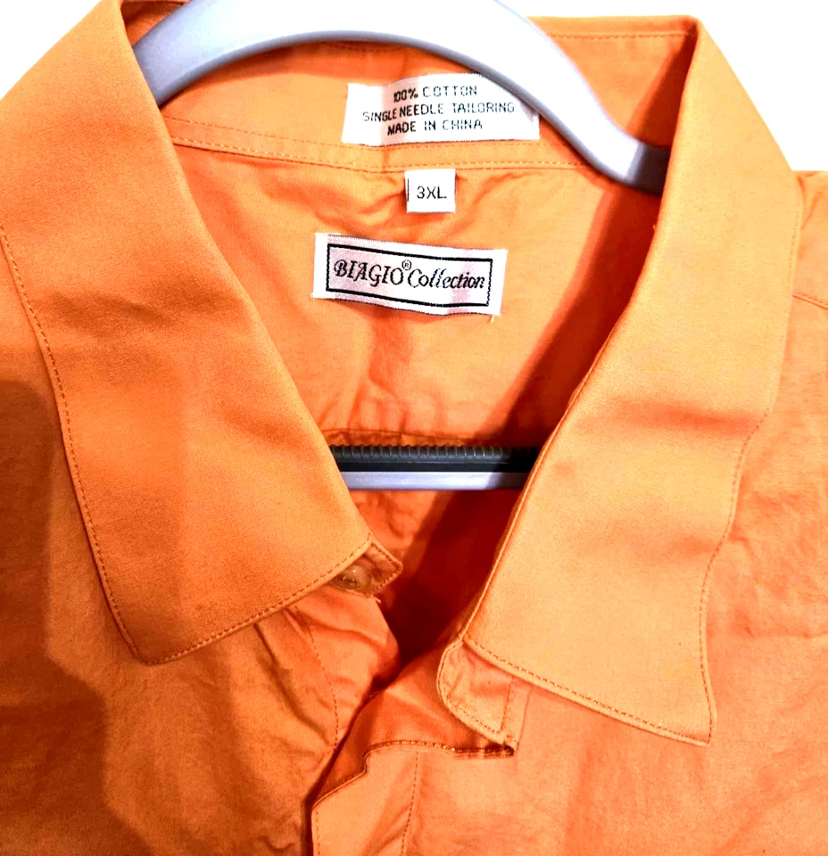 Biagio 100% Cotton Mens Short Sleeve Solid Orange Color Dress Shirt size 3XL 756 - Image 3 of 4