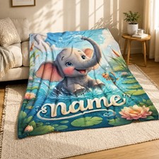 Personalized Baby Elephant 13 Coral Fleece Blanket Cozy Nursery Decor