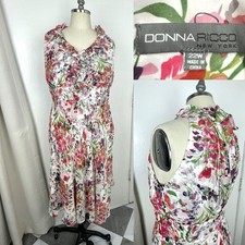 Donna Ricco Plus Size 22W SILK Dress Multi Color, Frills, V Neck, Back Neck Ties