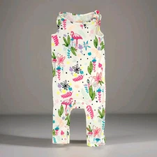 Cat & Jack 12m White Stretch Long Pants Sleeveless Romper w/ Floral & Flamingos