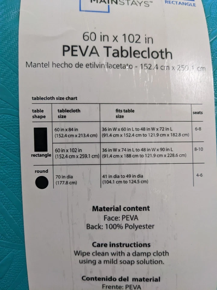 Mainstays 60" x 102" PEVA Rectangular Tablecloth Monstera Leaf Embossed Aqua - Image 4 of 4