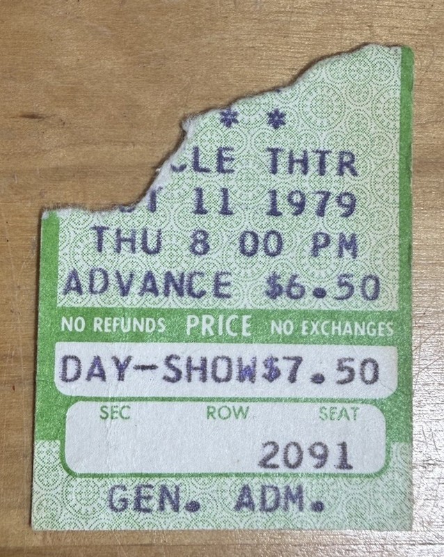 1979 Circle Theatre Concert Ticket Stub Indianapolis Indiana IN Vtg