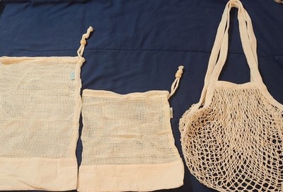 3pk Zero Waste Net Bags Jute Bag Farmers French Market Produce Reusable Pouches 