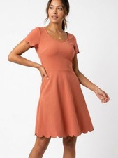 GAP Orange Peach Scalloped Hem Fit Flare Dress Pockets Sz 2 Lightweight 380