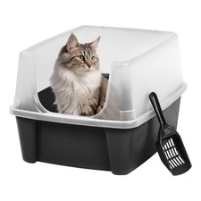 IRIS USA Large High Sided Cat Litter Box, Open Top, Scatter Shield blk Used 