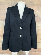 Vtg 90s Lauren Ralph Lauren Old Money Size 8 Black Chest Pocket Monogram Blazer