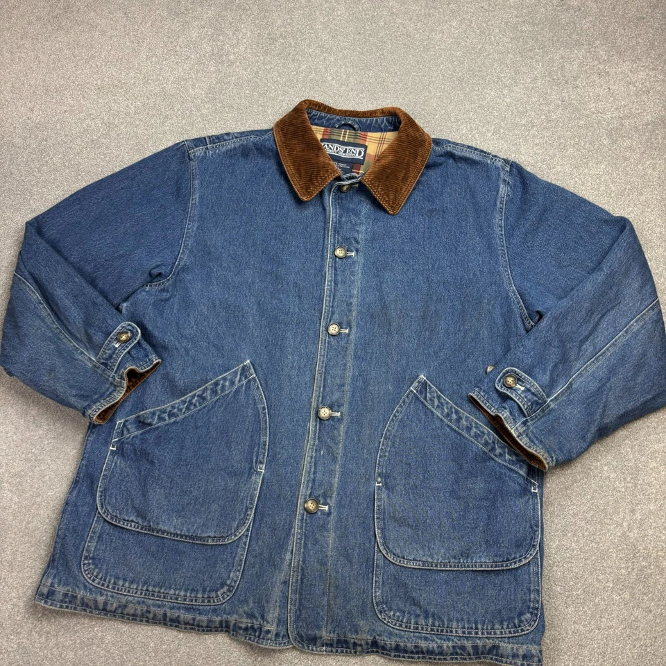 Lands End Jacket Adult X Large Blue Hunting Denim Barn Chore Corduroy Lined Men - Image 2 of 4