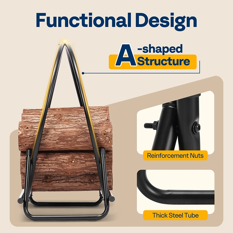 Aro para troncos de leña de 28 pulgadas con cubierta soporte para troncos de leña para exteriores resistente Foto 4 de 4