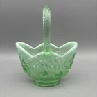 Vintage Fenton Art Glass Green Opalescent Lily of the Valley Basket