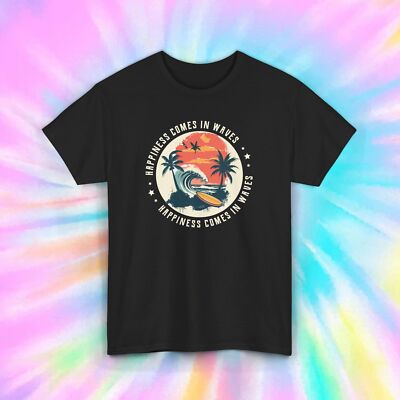 Happiness Comes in Waves T-Shirt | Vintage Surf Graphic | Beach Vibes Tee | S-5X