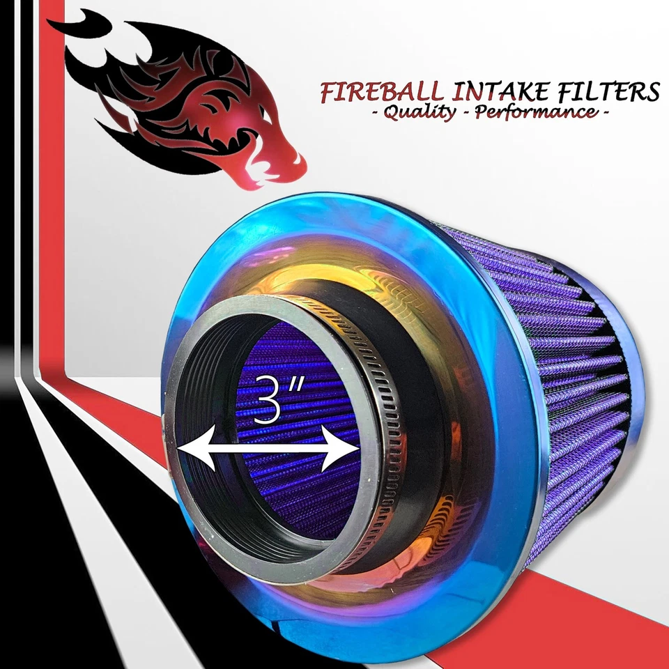 Filtro de admisión de aire frío reutilizable de alto rendimiento de flujo de 3" azul para Oldsmobile Foto 3 de 4