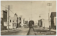 Real Photo Postcard Ellis Street Streetcar Kewaunee WIsconsin WI RPPC